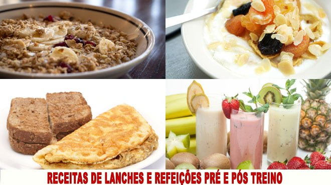 receitas de Lanches e refeicões pré e pós treino